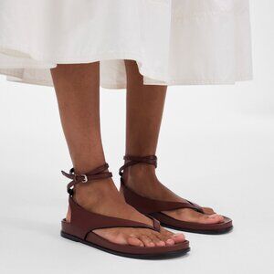 NWT Madewell The Eleni Ankle-Wrap Thong Sandal Cherry wood brown